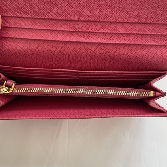 Prada Coral pink/ Peonia gold trim Saffiano leather long wallet - Picture 9 of 13